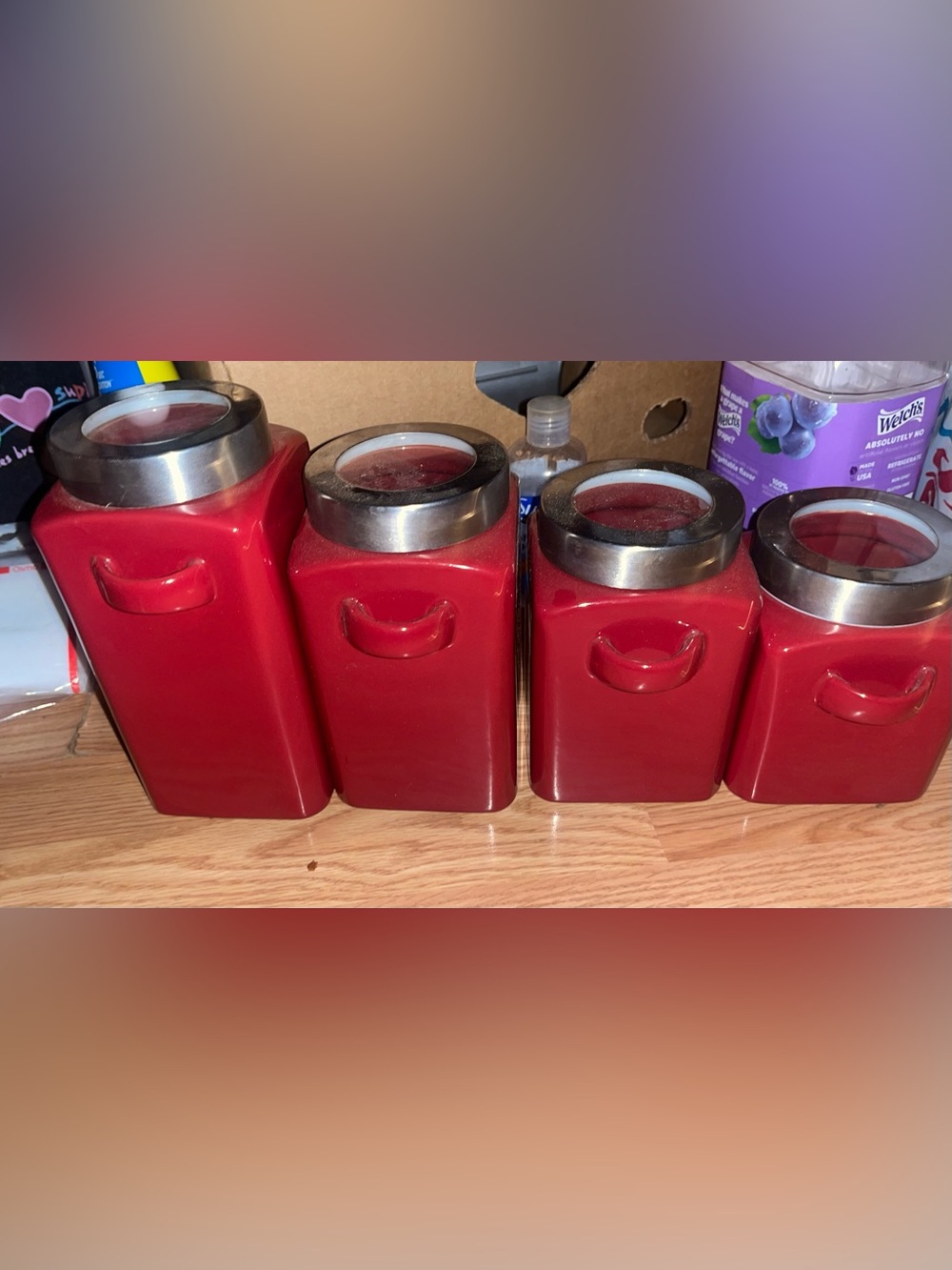 Mainstays Red Ceramic Kitchen Canister Set with Stainless Lids
